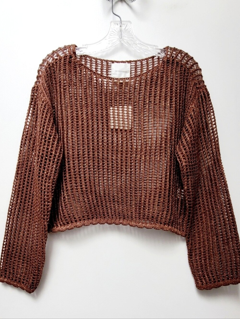 No Comment Copper Metallic Brown Cropped Open Knit Sweater Size Large New